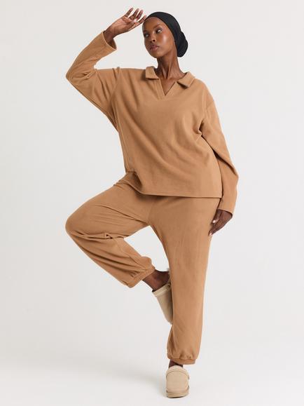 Pretty You London Fleece Lounge Set, Tan