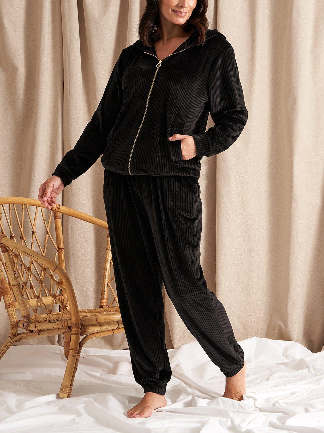 Pretty You Velour Hoodie Jogger Lounge Set Black