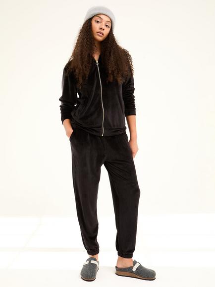 Pretty You Velour Hoodie Jogger Lounge Set, Black, Black