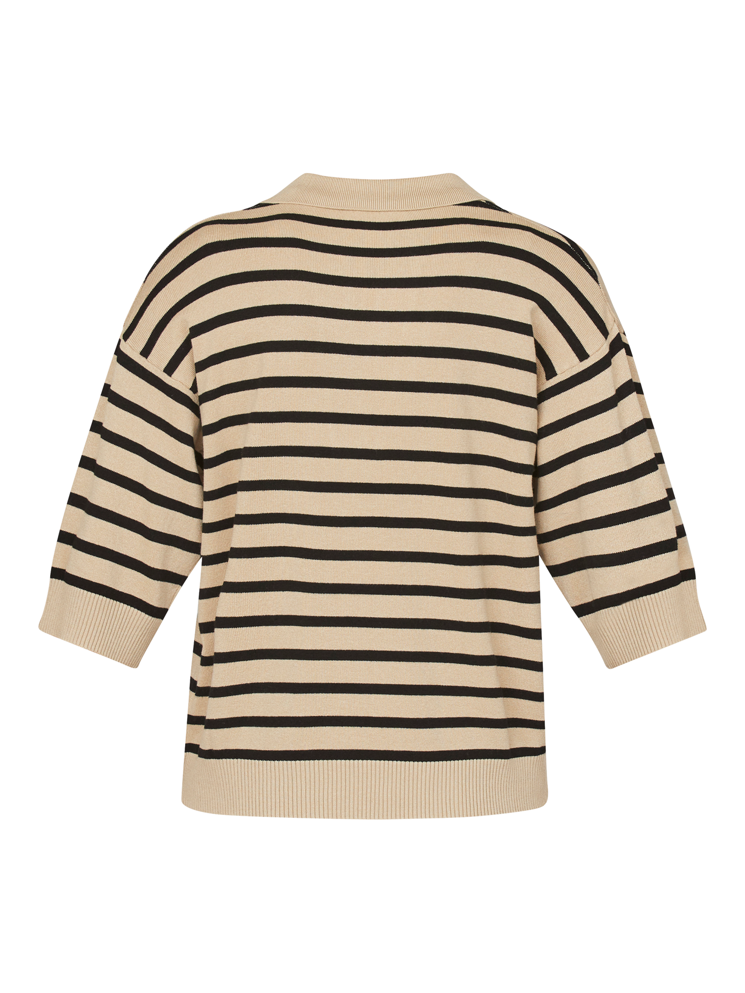 Product image 5 of 5, which shows Sisters Point Hilva Fine V-Neck Knitted Polo Top, Beige/Black, XS