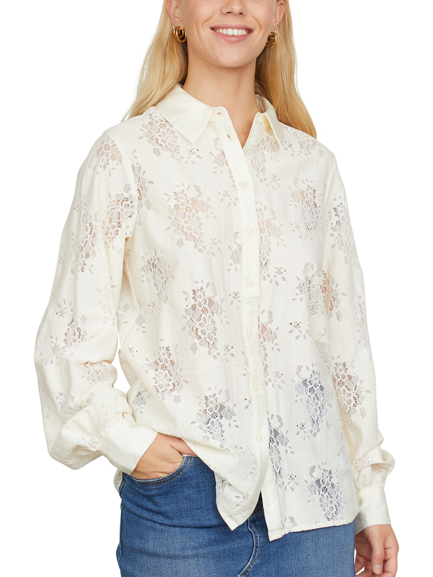 Product image 1 of 5, which shows Sisters Point Esfa Lace Shirt, Cream, S