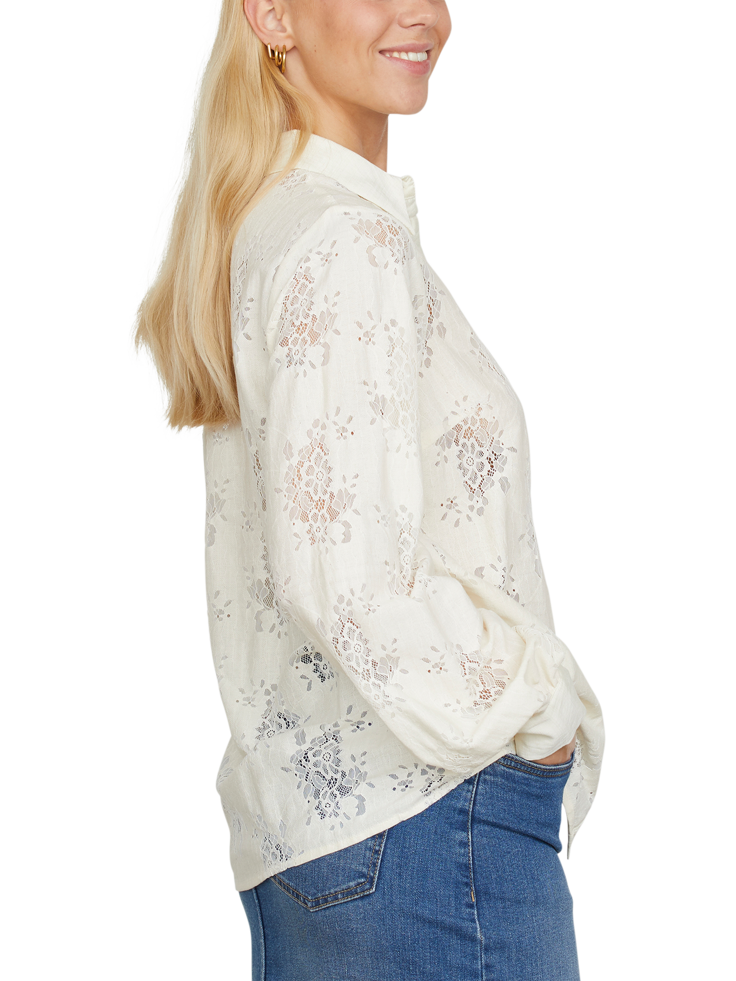 Product image 2 of 5, which shows Sisters Point Esfa Lace Shirt, Cream, S