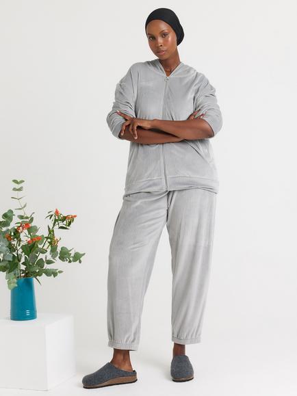 Pretty You Velour Hooded Lounge Set, Grey, Grey