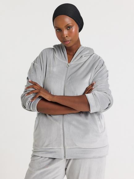 Pretty You Velour Hooded Lounge Set, Grey - view 2, Grey