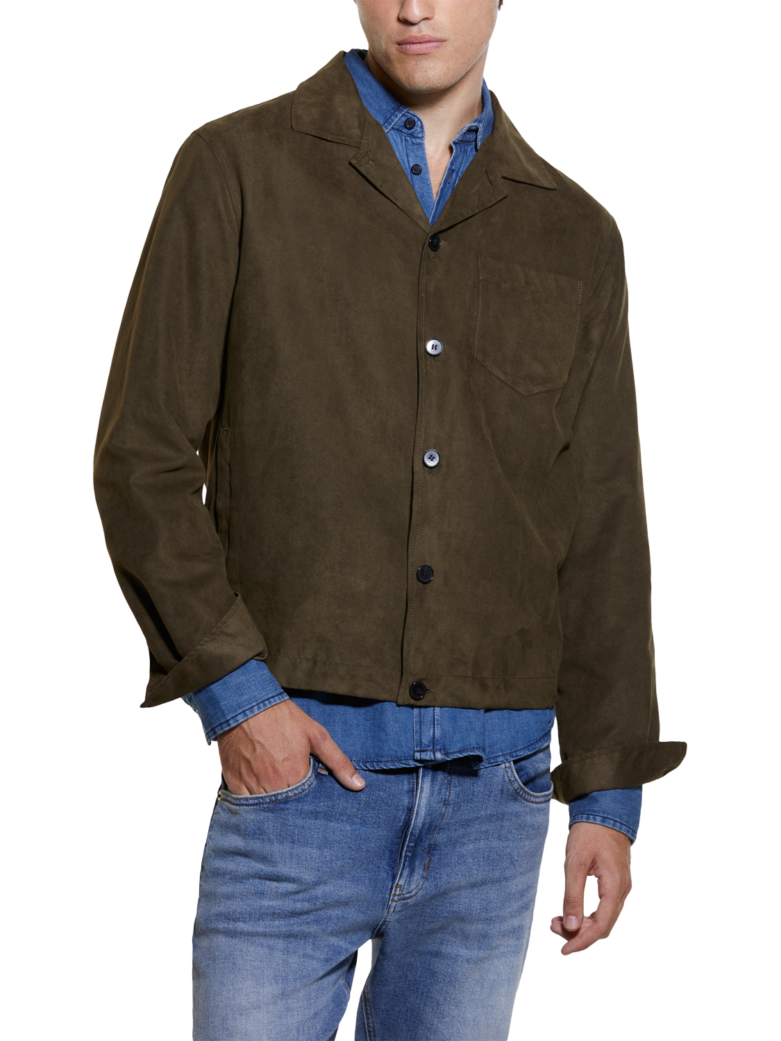 Product image 1 of 5, which shows SISLEY Suede Look Shacket, Green, XXL