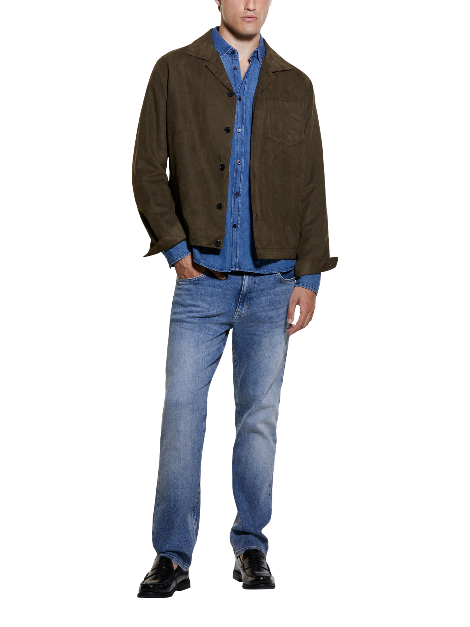 Product image 3 of 5, which shows SISLEY Suede Look Shacket, Green, XXL