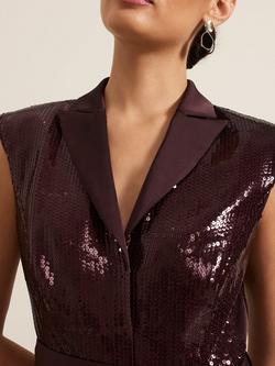 Phase Eight Ivey Sequin Jumpsuit, Burgundy - view 2, Burgundy