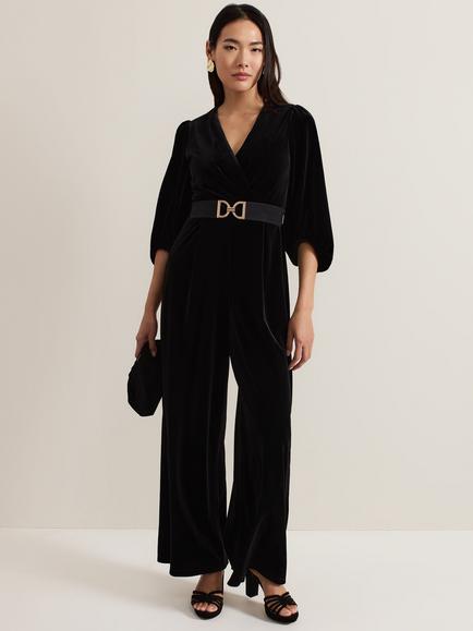 Phase Eight Myleen Velvet Jumpsuit, Black, Black