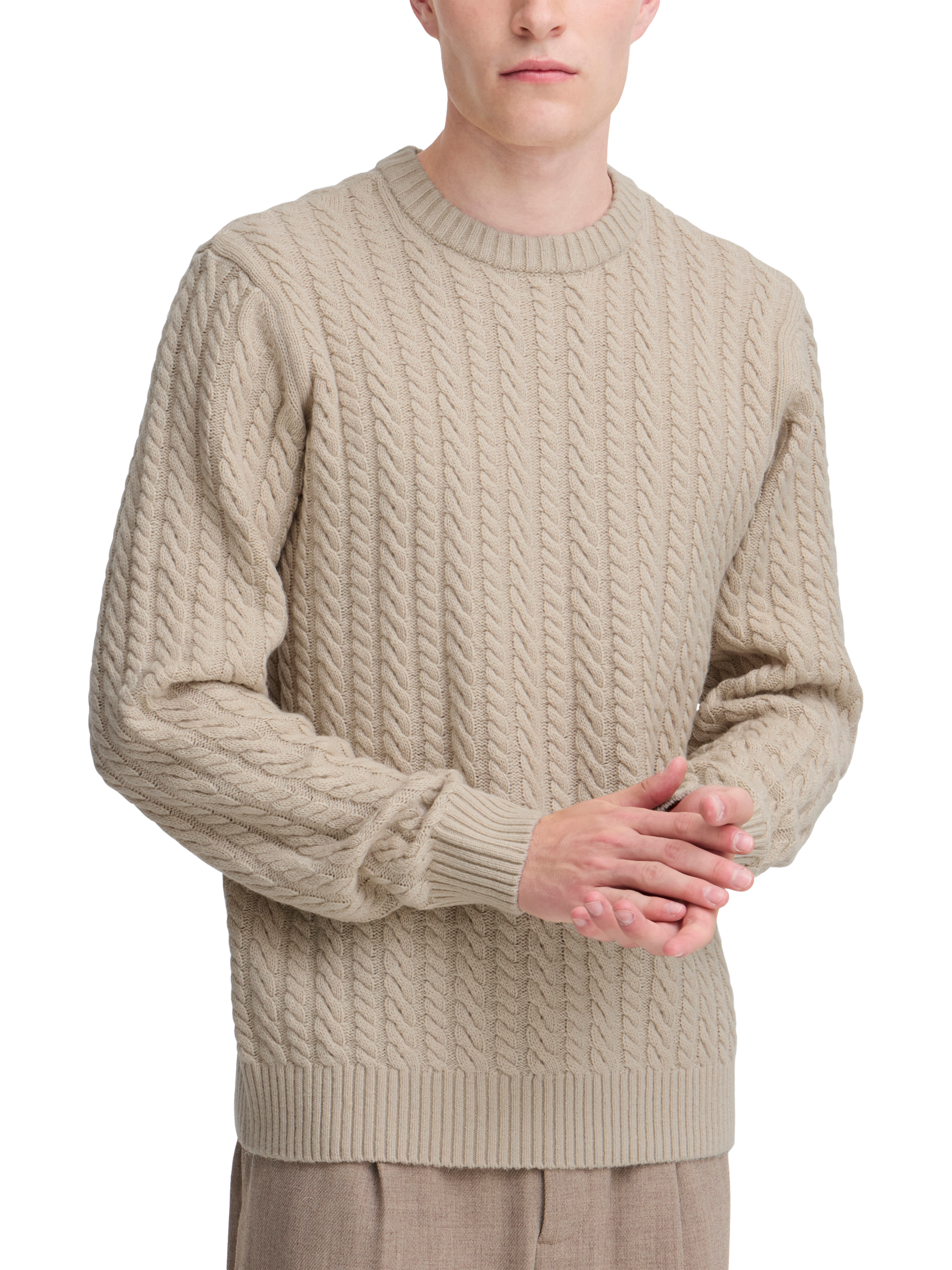 Product image 1 of 7, which shows Casual Friday Karl Wool Blend Cable Knit Jumper, Light Sand, XL
