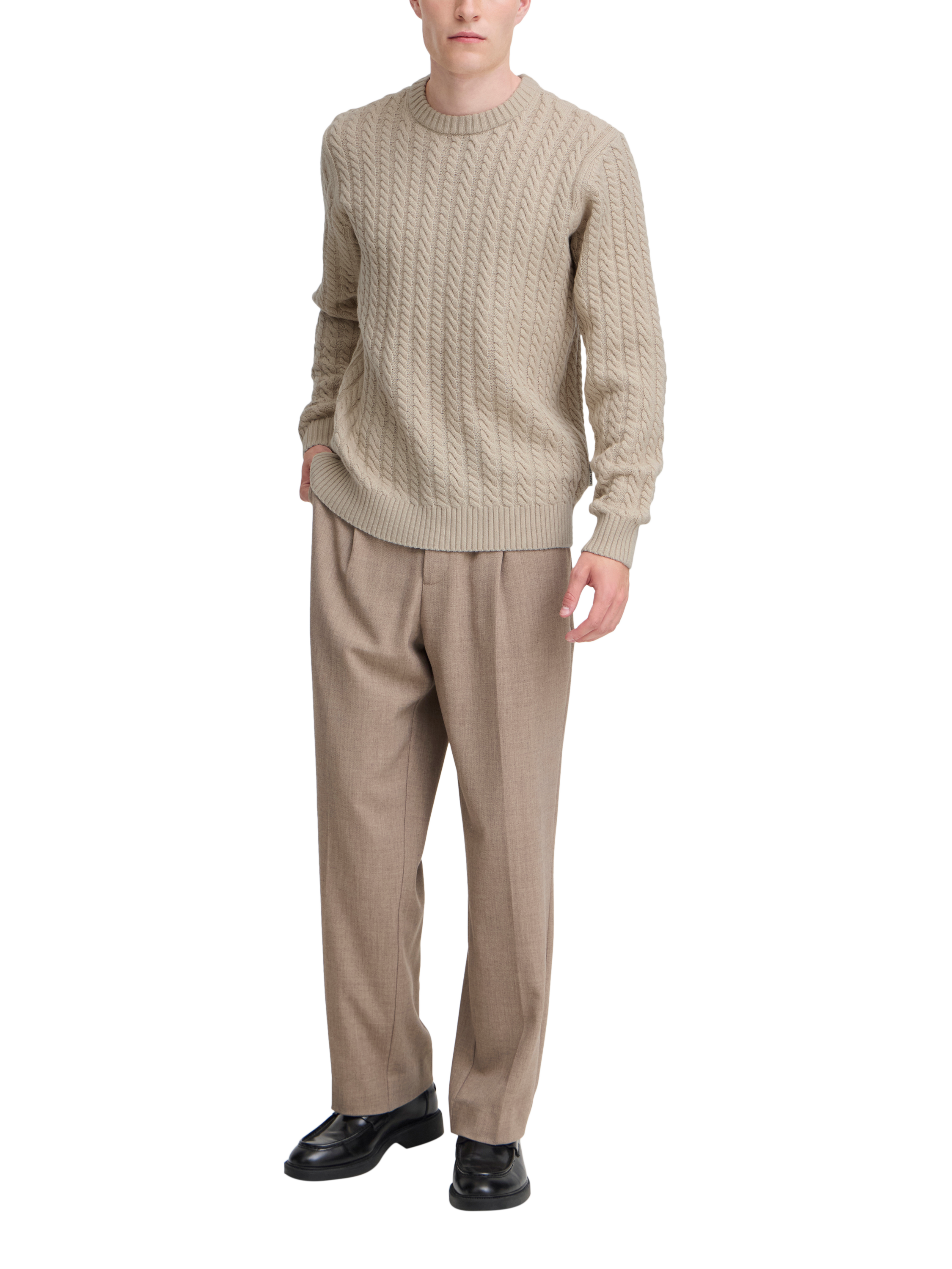 Product image 3 of 7, which shows Casual Friday Karl Wool Blend Cable Knit Jumper, Light Sand, XL