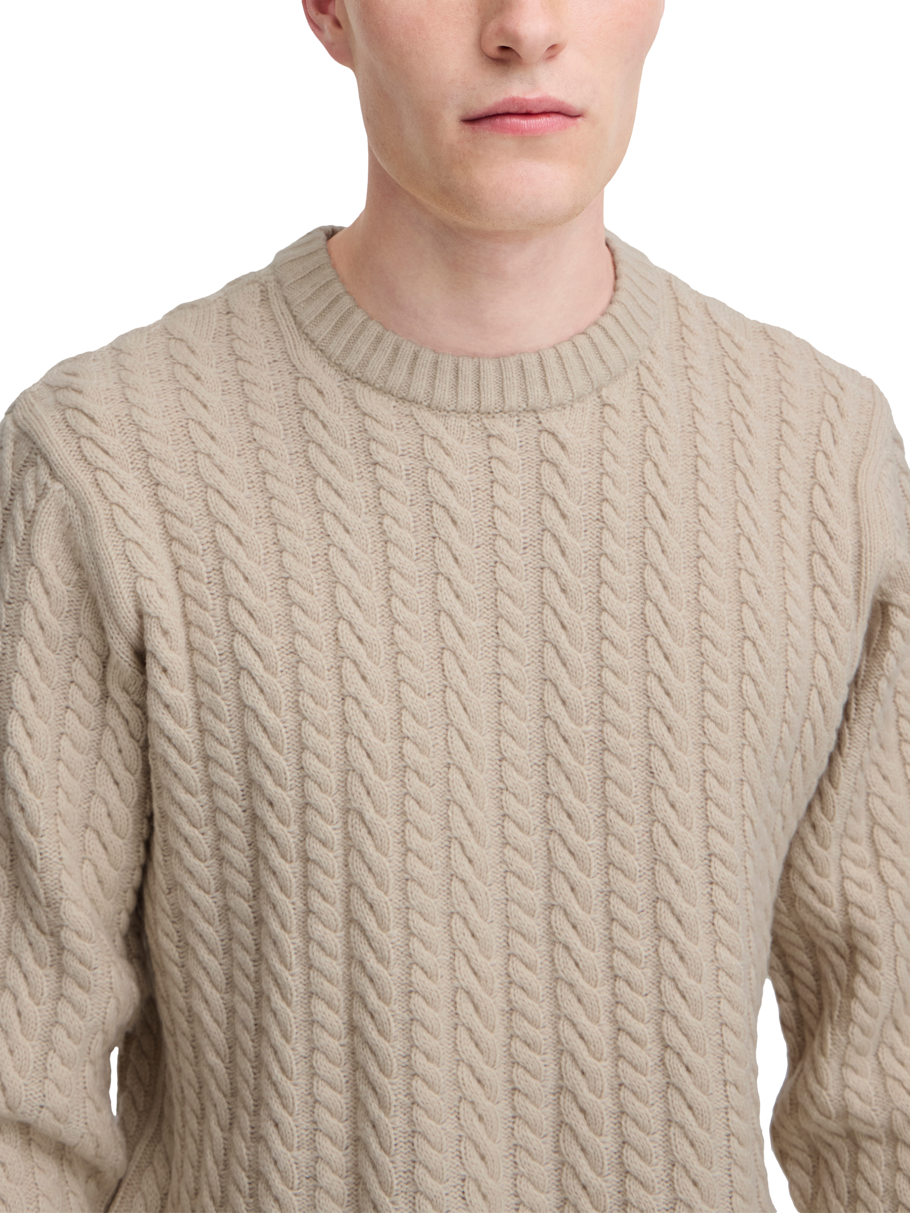 Product image 4 of 7, which shows Casual Friday Karl Wool Blend Cable Knit Jumper, Light Sand, XL