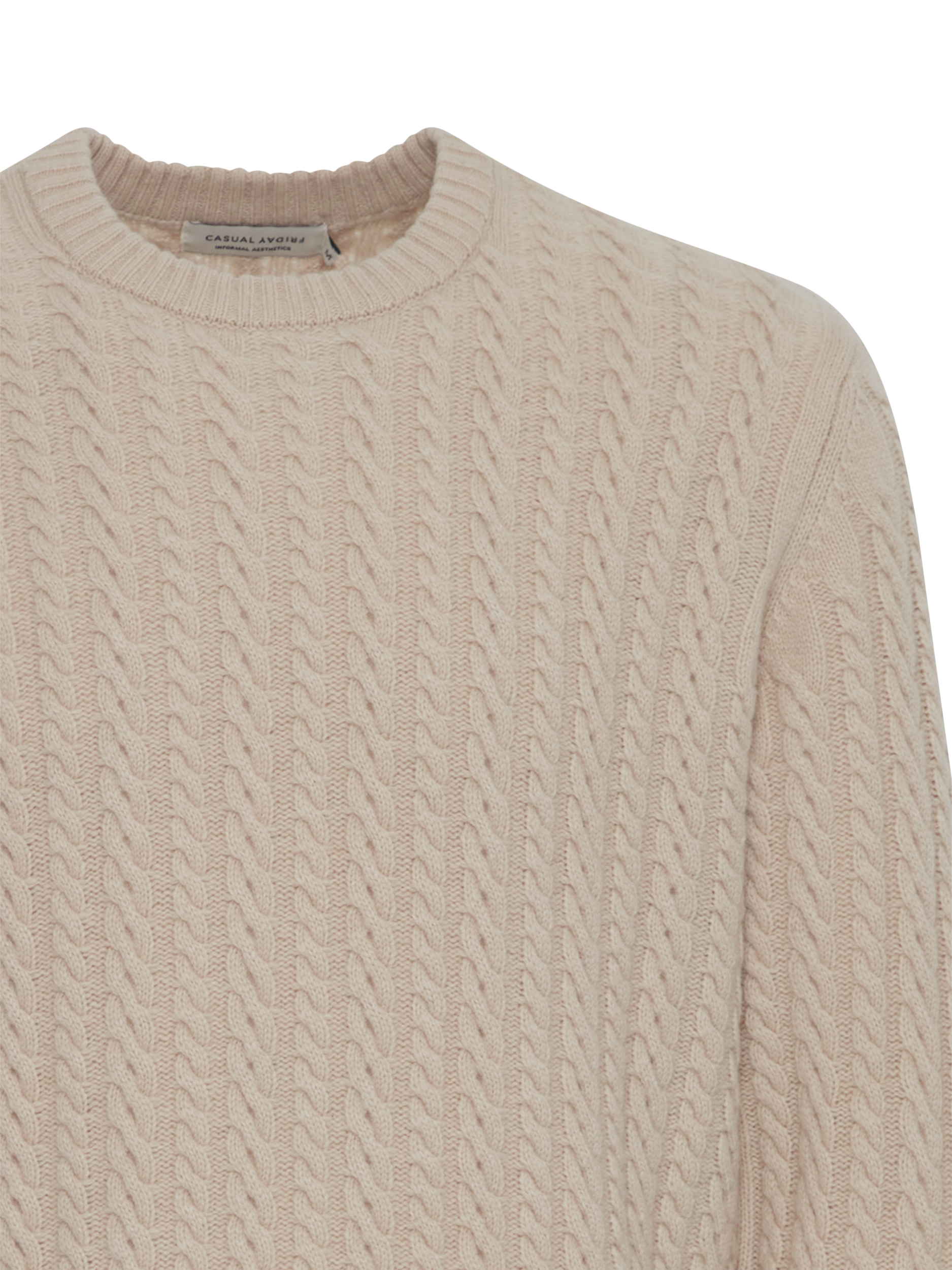 Product image 7 of 7, which shows Casual Friday Karl Wool Blend Cable Knit Jumper, Light Sand, XL