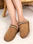 Pretty You London Hallie Sheepskin Mule Slippers, Beige, Chestnut