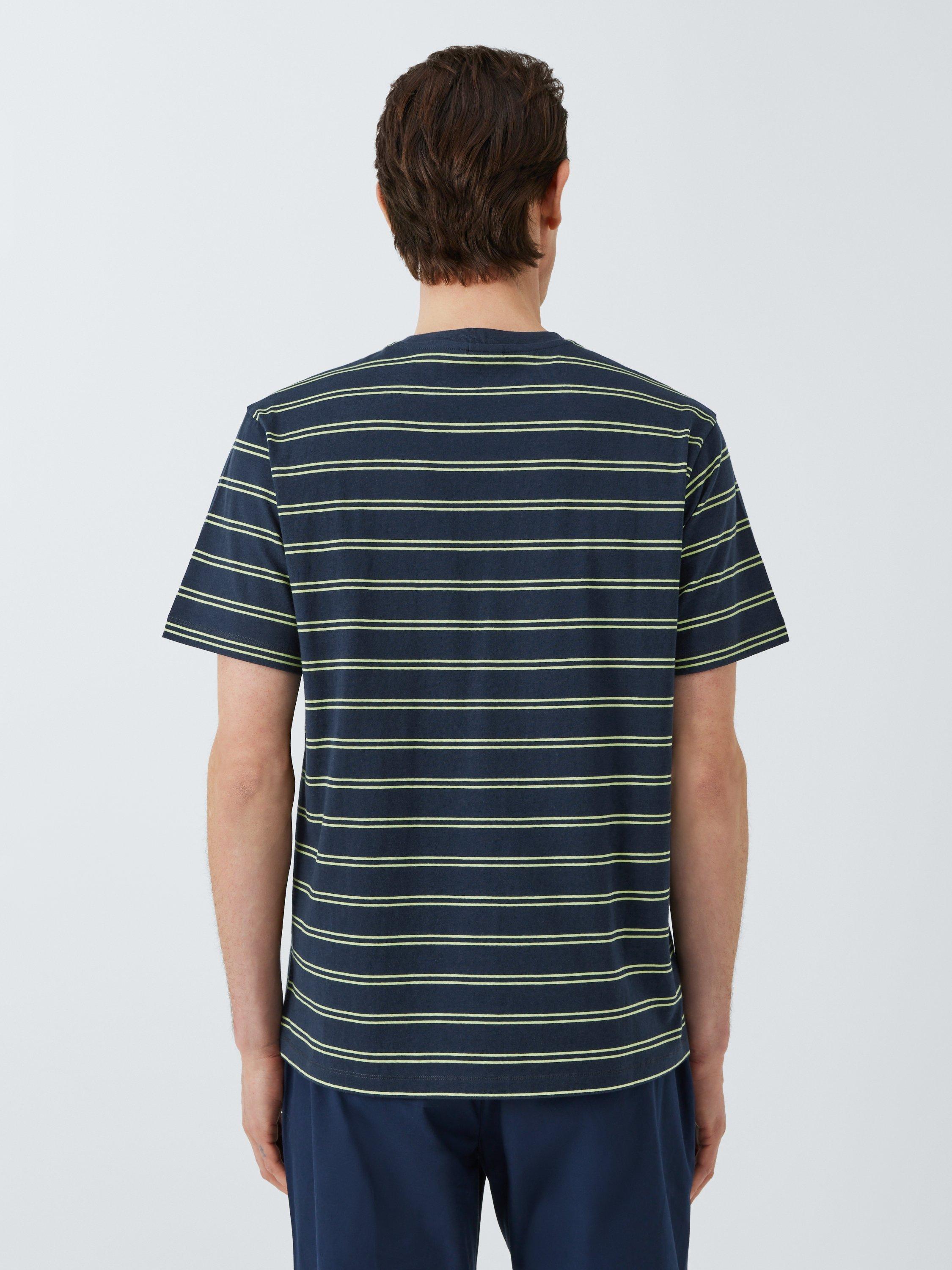 Product image 2 of 6, which shows Kin Cotton Double Stripe Cotton T-Shirt, Dark Sapphire/Lime, S