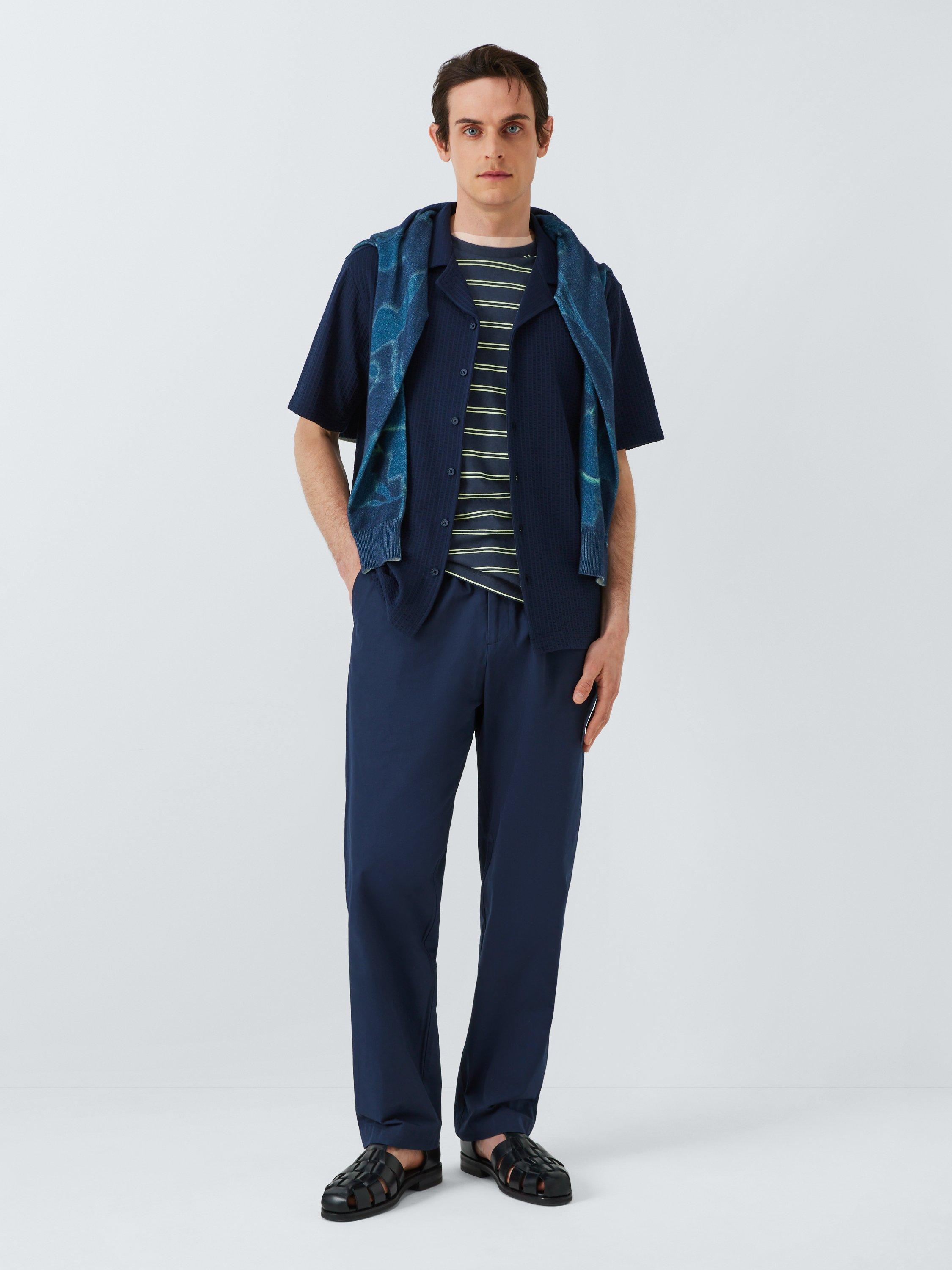Product image 3 of 6, which shows Kin Cotton Double Stripe Cotton T-Shirt, Dark Sapphire/Lime, S