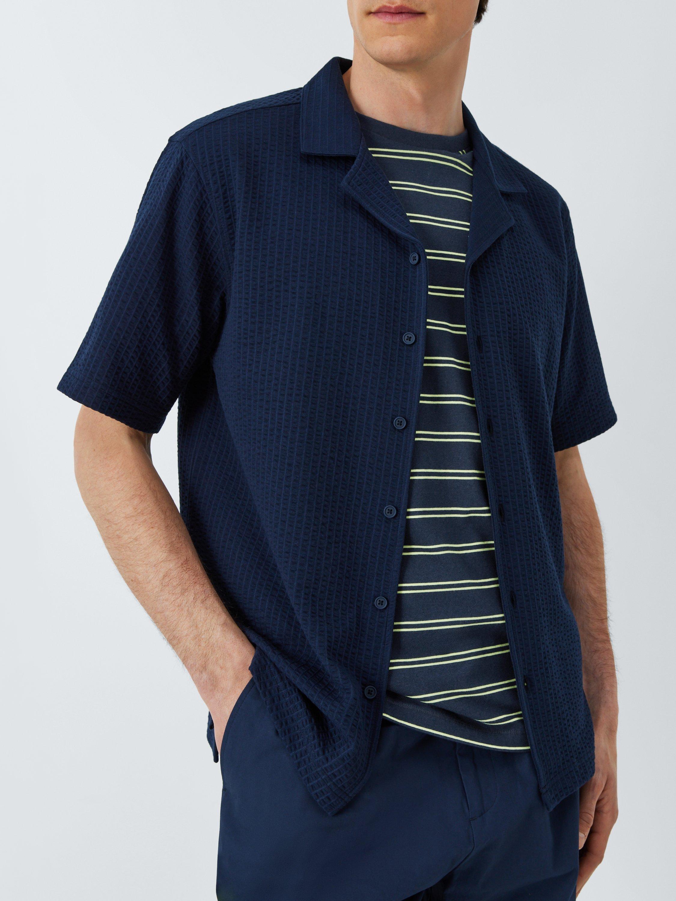 Product image 5 of 6, which shows Kin Cotton Double Stripe Cotton T-Shirt, Dark Sapphire/Lime, S