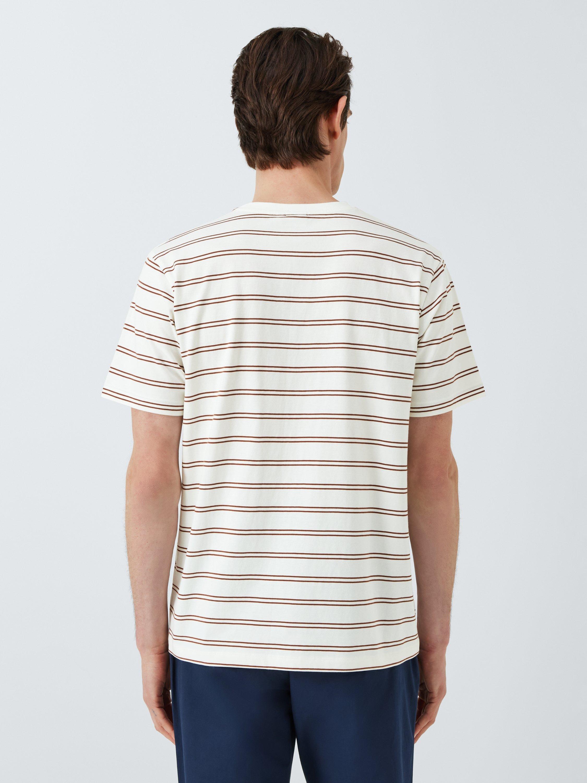 Product image 2 of 6, which shows Kin Cotton Double Stripe Cotton T-Shirt, White/Brown, L