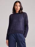 Cape Cove Waffle Boxy Wool Blend Jumper, Navy