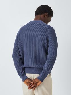 John Lewis Cotton Knit V-Neck Baseball Cardigan, Crown Blue - view 2, Crown Blue