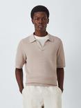 John Lewis Short Sleeve Textured Cotton Knit Revere Collar Polo Shirt, Plaza Taupe