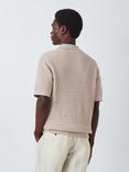 John Lewis Short Sleeve Textured Cotton Knit Revere Collar Polo Shirt, Plaza Taupe