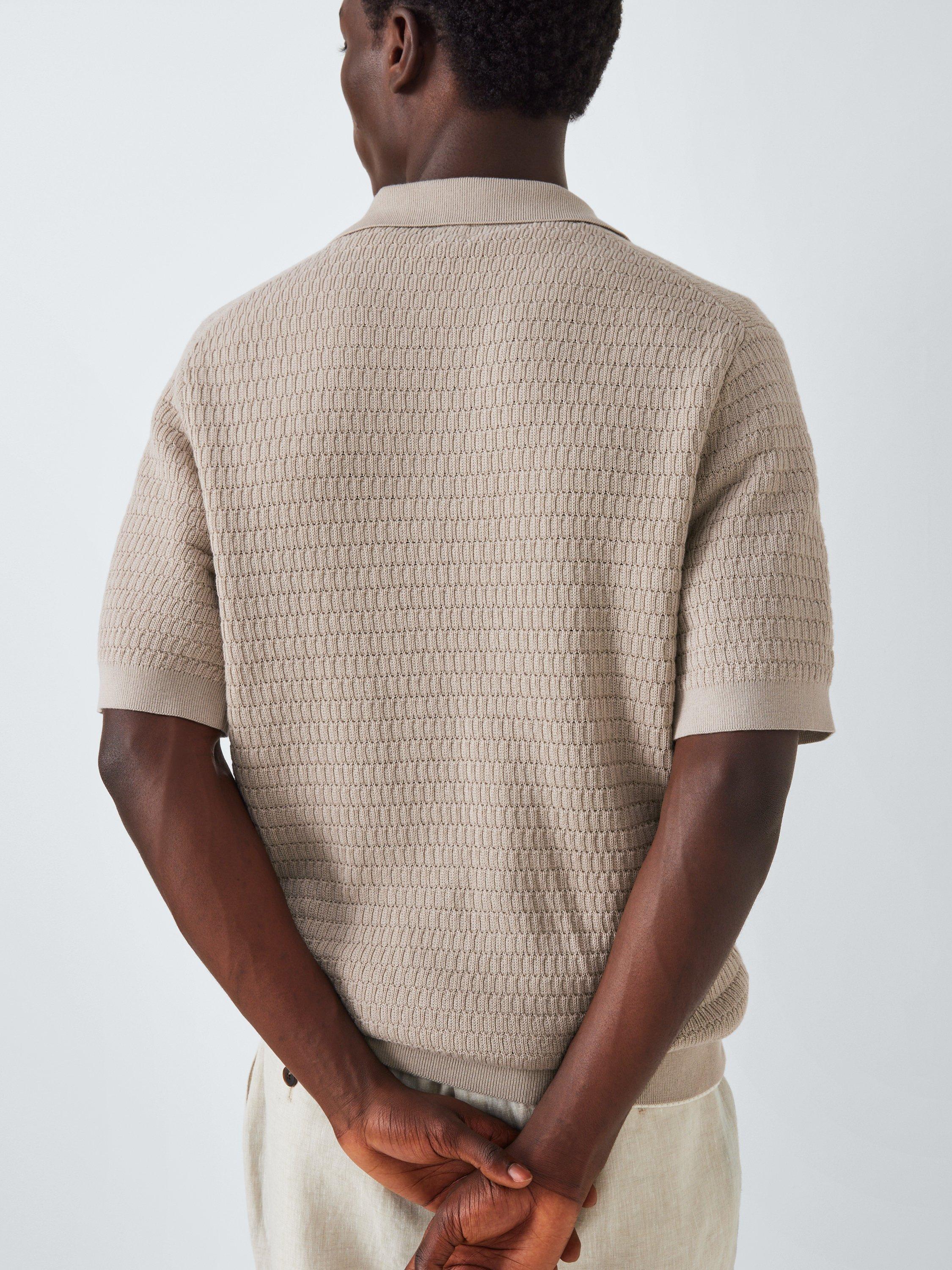Product image 6 of 6, which shows John Lewis Short Sleeve Textured Cotton Knit Revere Collar Polo Shirt, Plaza Taupe, M