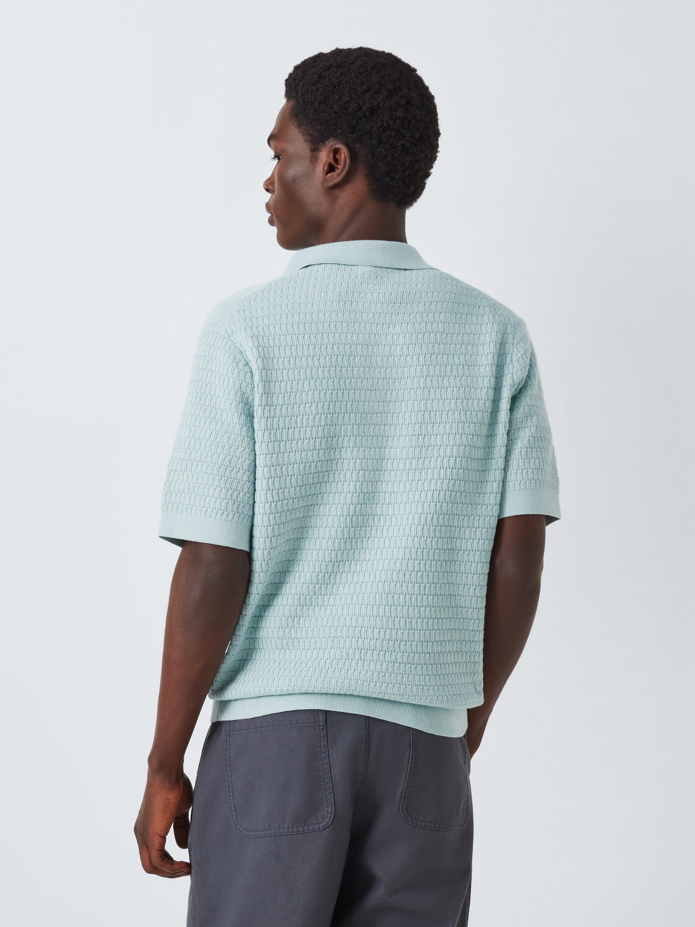Product image 2 of 6, which shows John Lewis Short Sleeve Textured Cotton Knit Revere Collar Polo Shirt, Cloud Blue, M