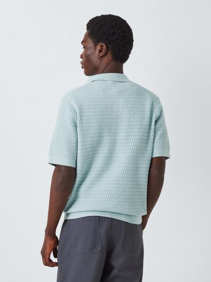 John Lewis Short Sleeve Textured Cotton Knit Revere Collar Polo Shirt - view 2, Cloud Blue