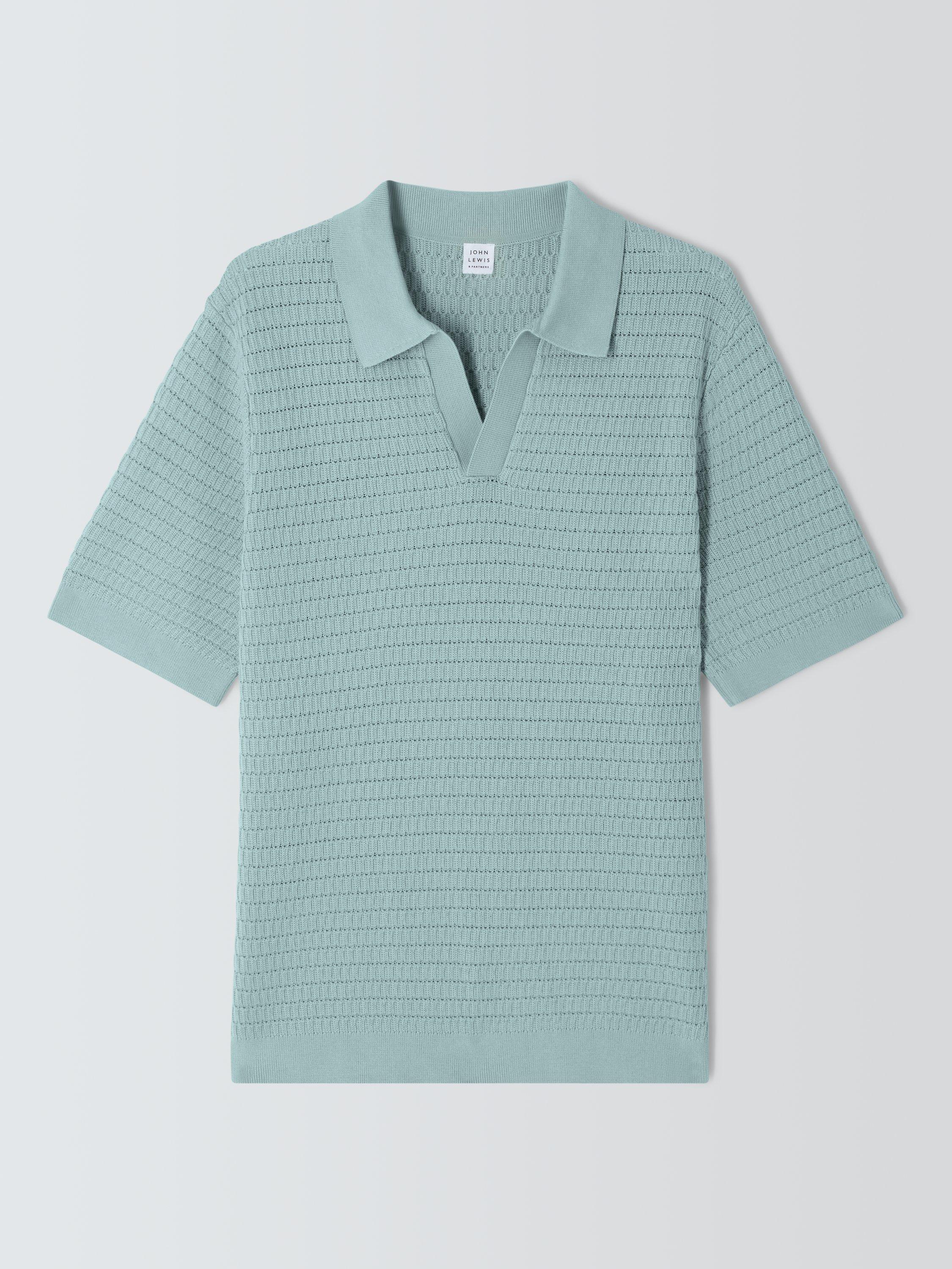 Product image 4 of 6, which shows John Lewis Short Sleeve Textured Cotton Knit Revere Collar Polo Shirt, Cloud Blue, M