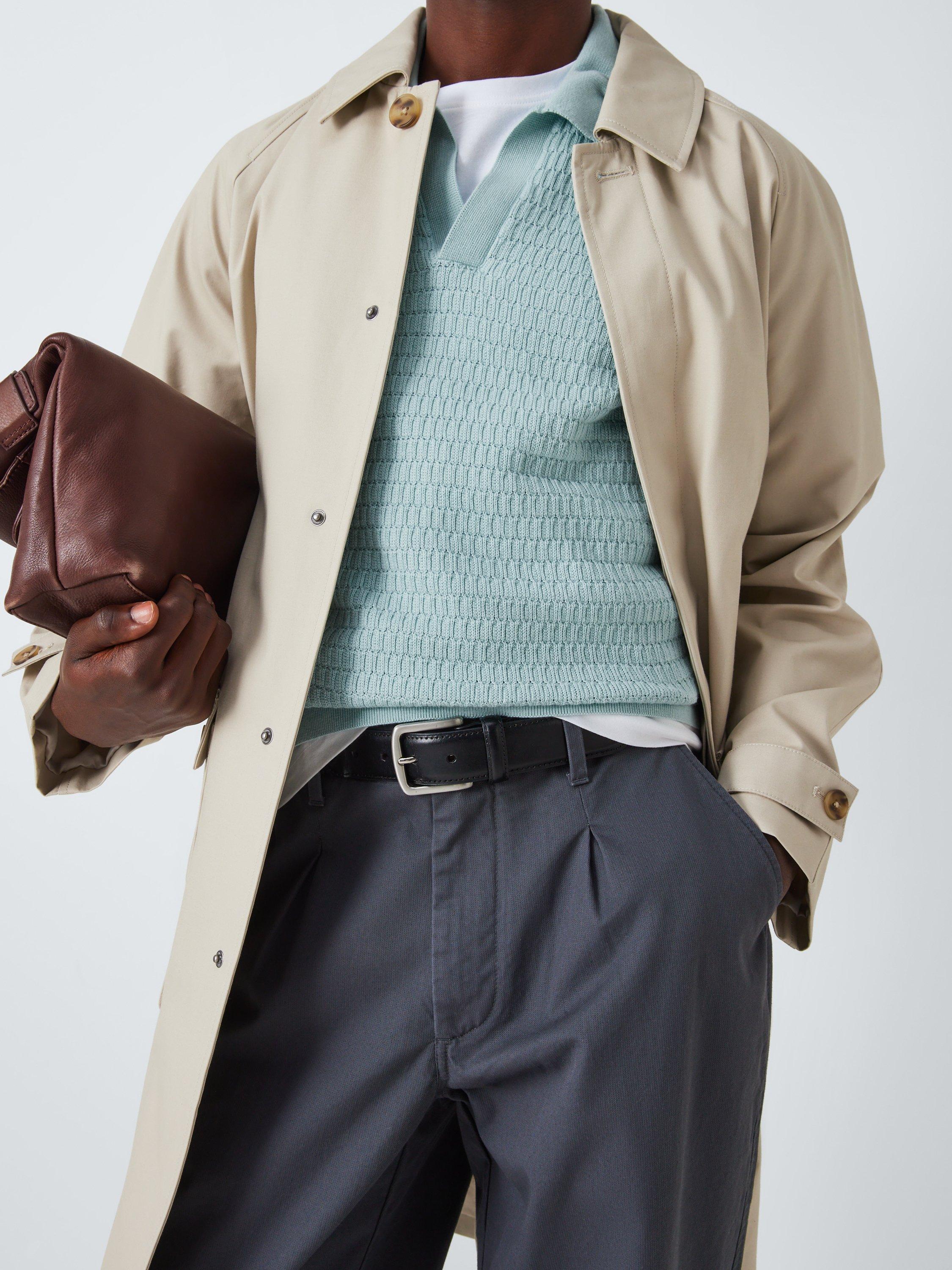 Product image 6 of 6, which shows John Lewis Short Sleeve Textured Cotton Knit Revere Collar Polo Shirt, Cloud Blue, M