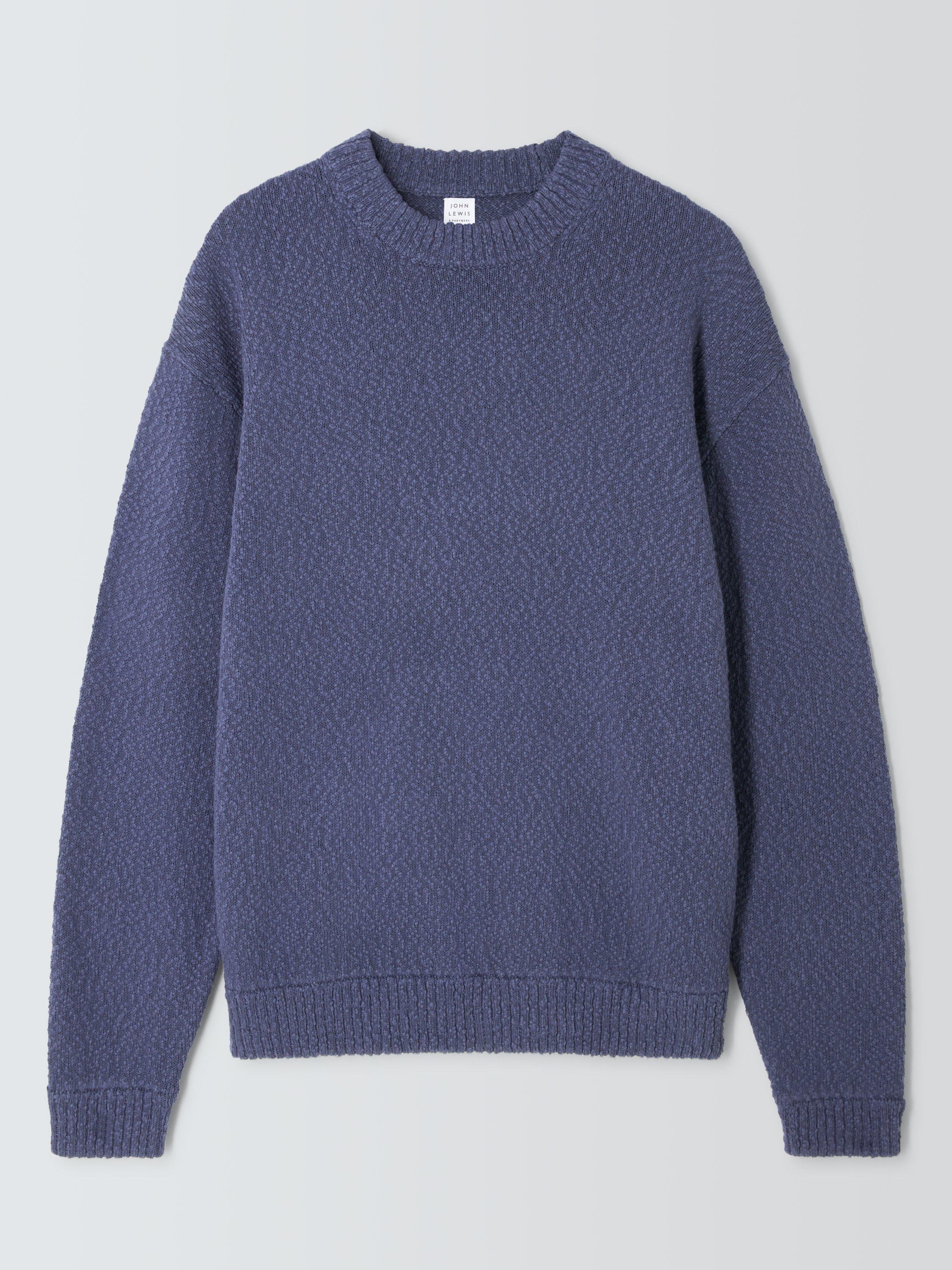 Product image 4 of 6, which shows John Lewis Slub Cotton Knit Crew Neck Jumper, Crown Blue, M