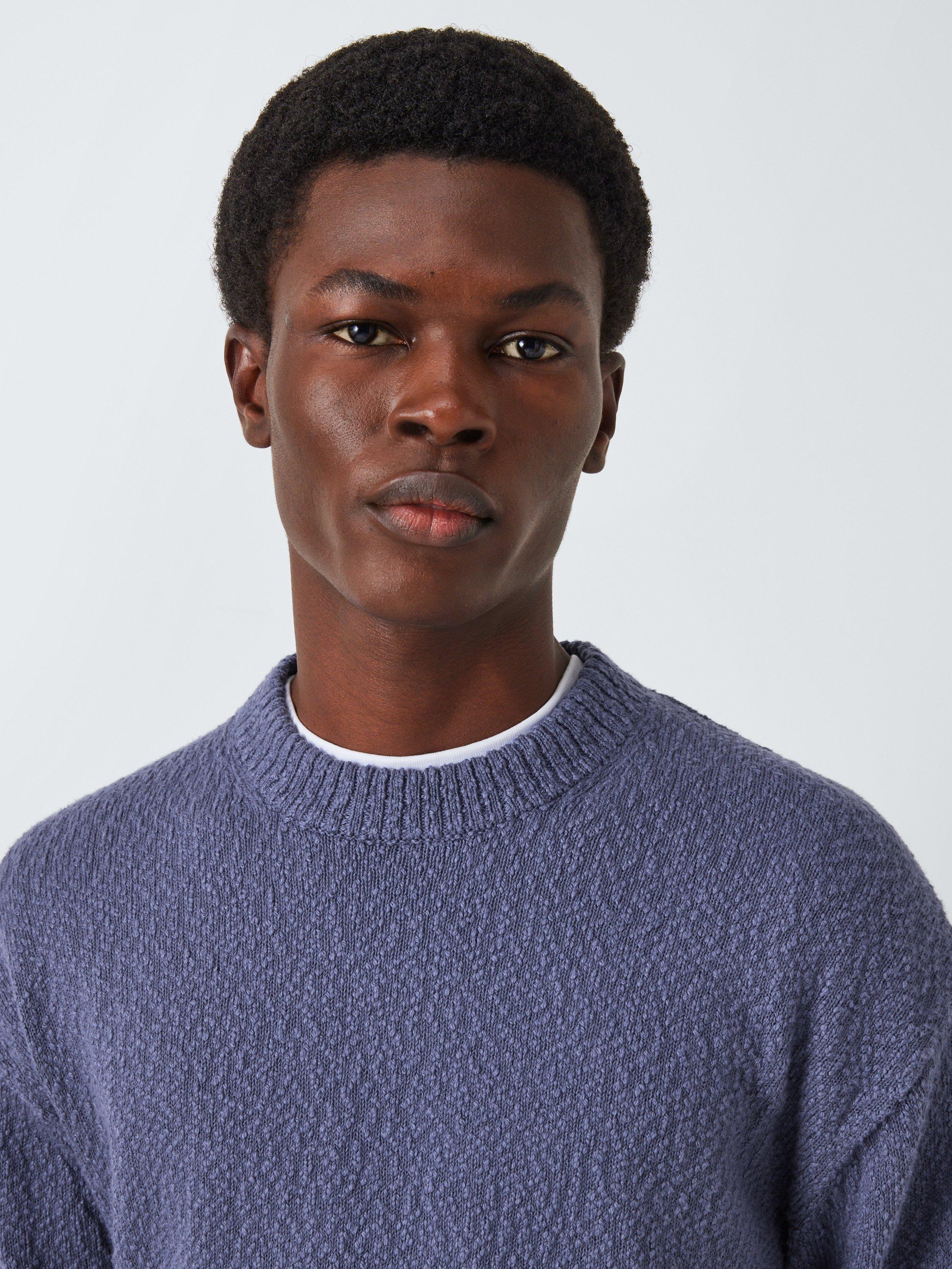 Product image 5 of 6, which shows John Lewis Slub Cotton Knit Crew Neck Jumper, Crown Blue, M