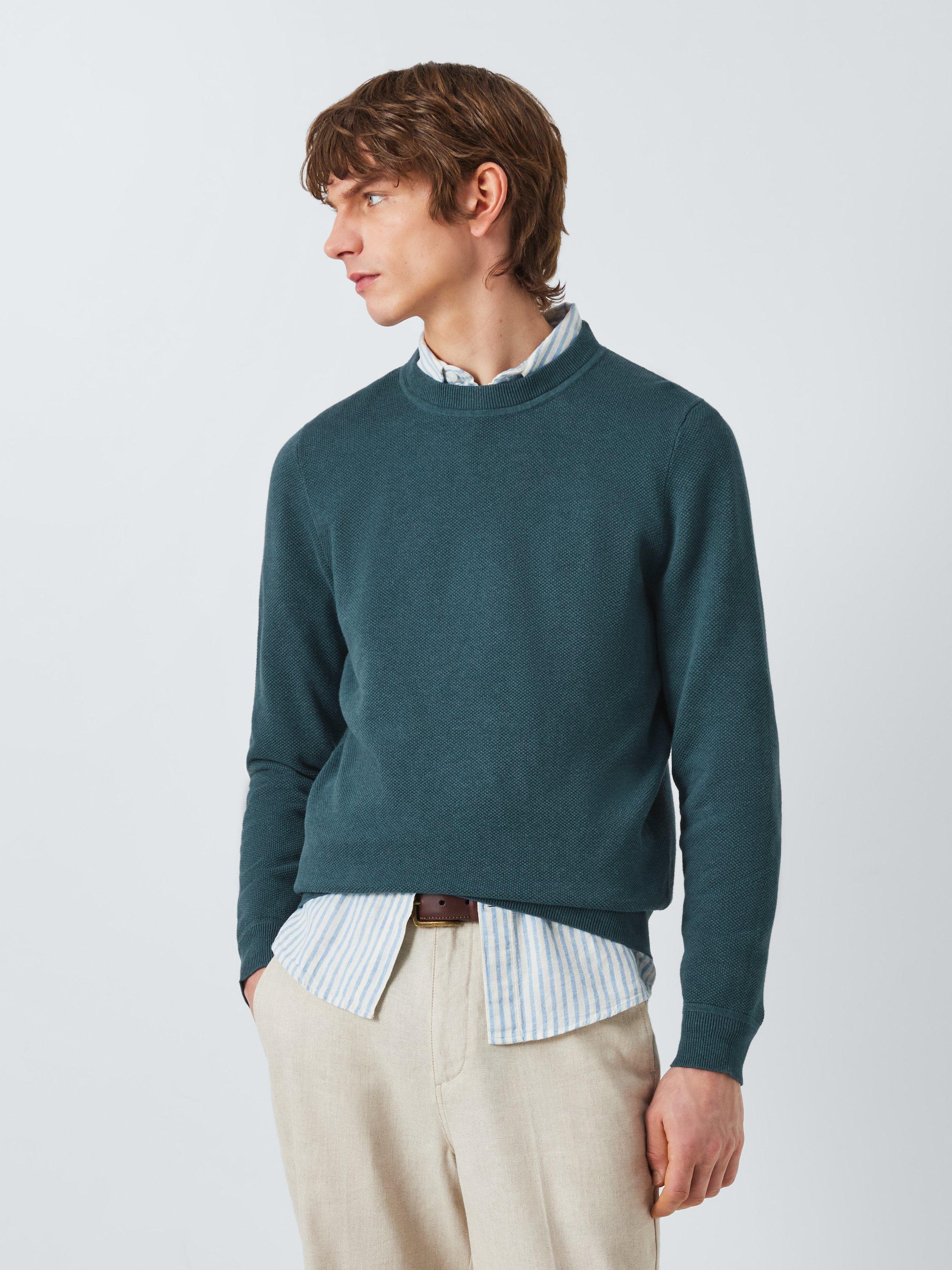 Product image 1 of 6, which shows John Lewis Seed Stitch Cotton Knit Crew Neck Jumper, Stargazer, S