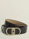 Hobbs Kiera Croc Textured Leather Belt, Black