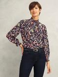 Hobbs Elspeth Frill Blouse, Navy/Multi