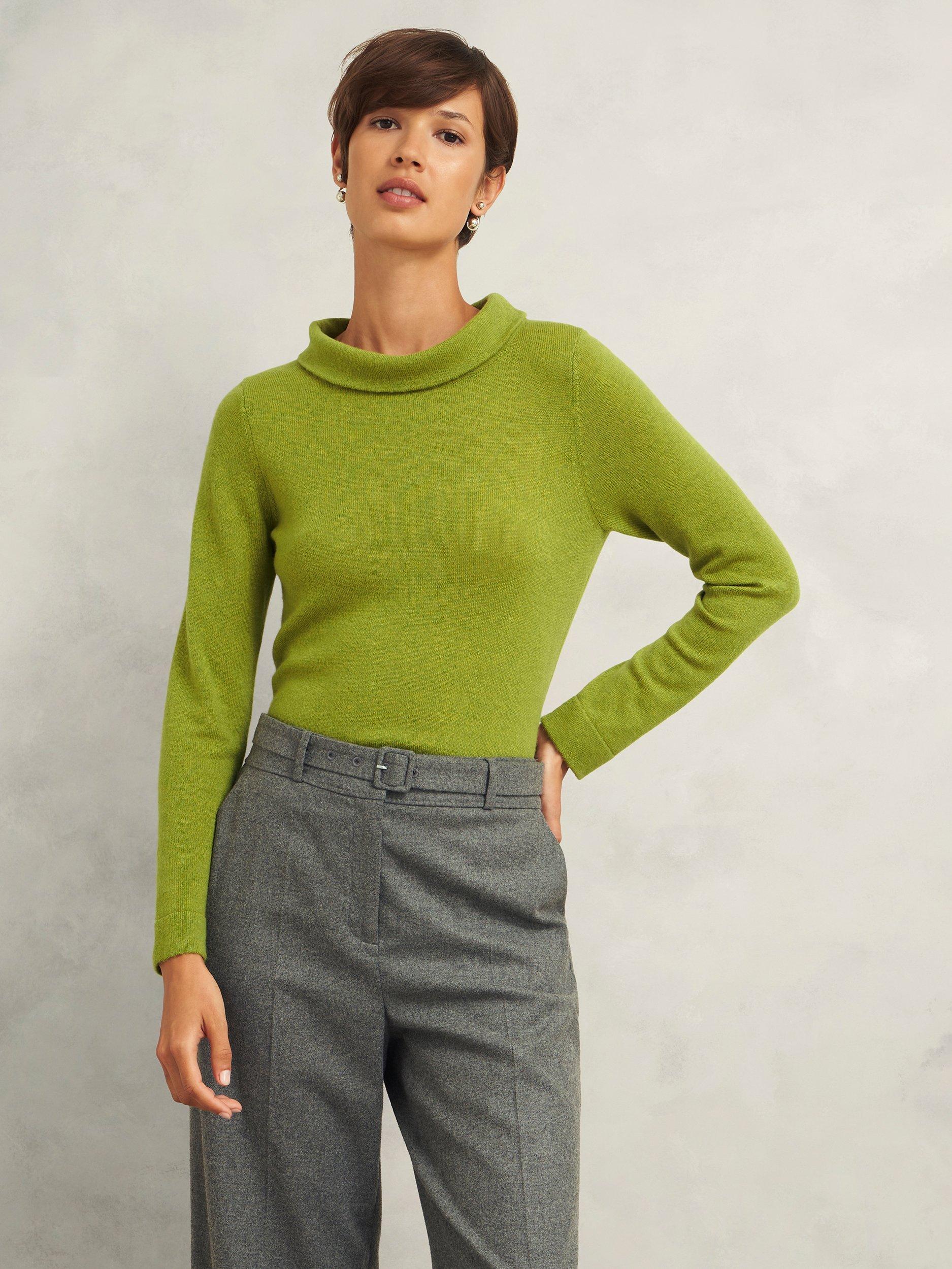 Hobbs Audrey Roll Neck Wool Cashmere Jumper Lime Green