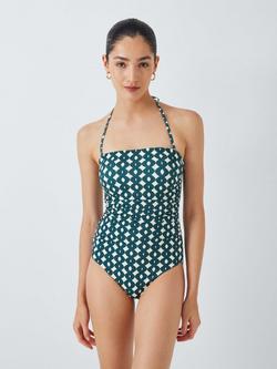 John Lewis Azores Geo Bandeau Swimsuit, Petrol, Petrol
