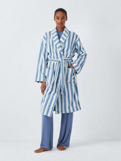 John Lewis Stripe Towelling Dressing Gown, White/Blue, White/Blue