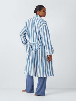 John Lewis Stripe Towelling Dressing Gown, White/Blue - view 2, White/Blue