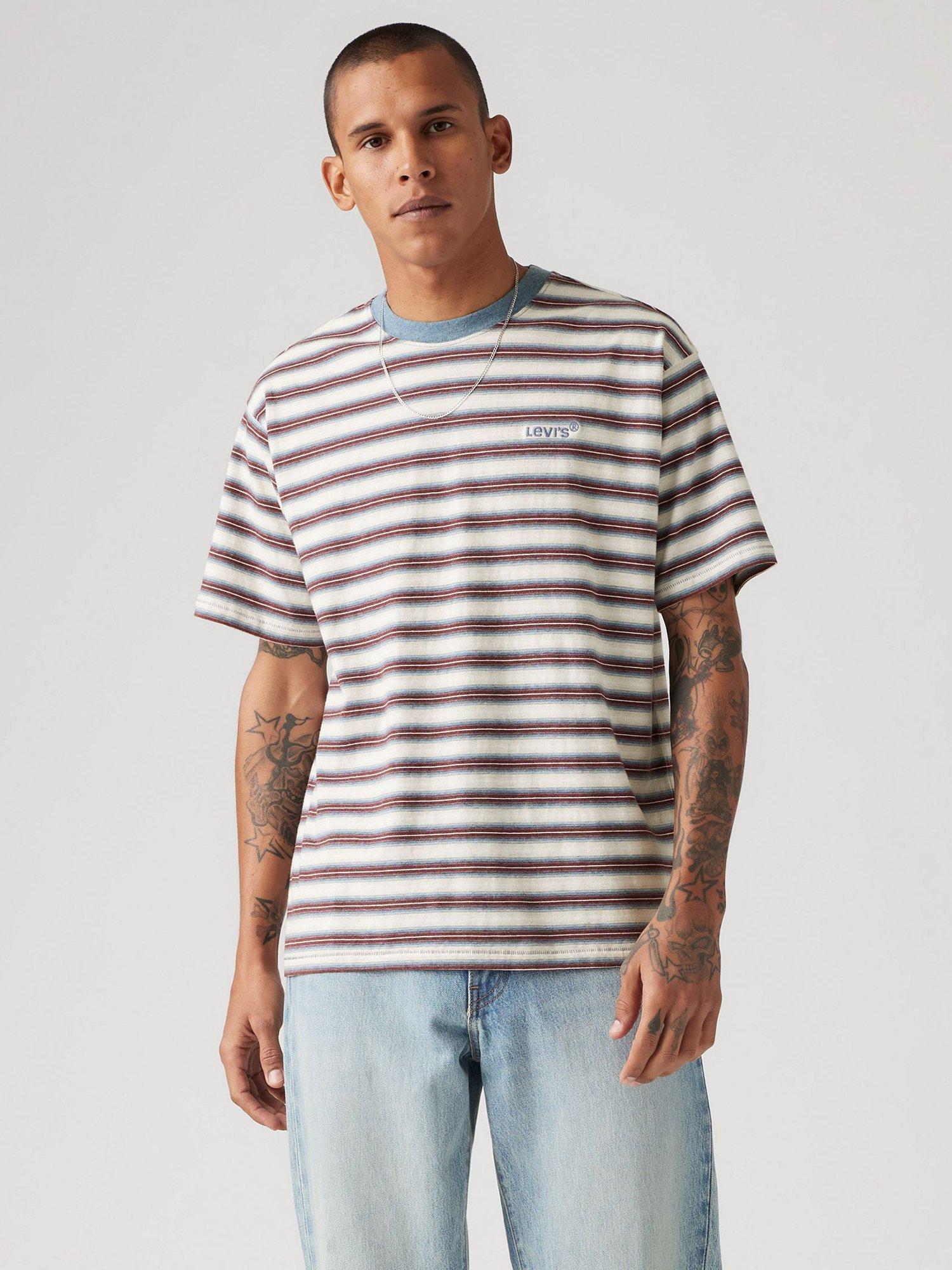Product image 1 of 4, which shows Levi's Cotton Regular Fit Red Tab Vintage Stripe T-Shirt, Porridge, S