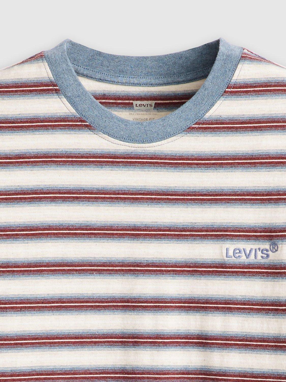 Product image 4 of 4, which shows Levi's Cotton Regular Fit Red Tab Vintage Stripe T-Shirt, Porridge, S