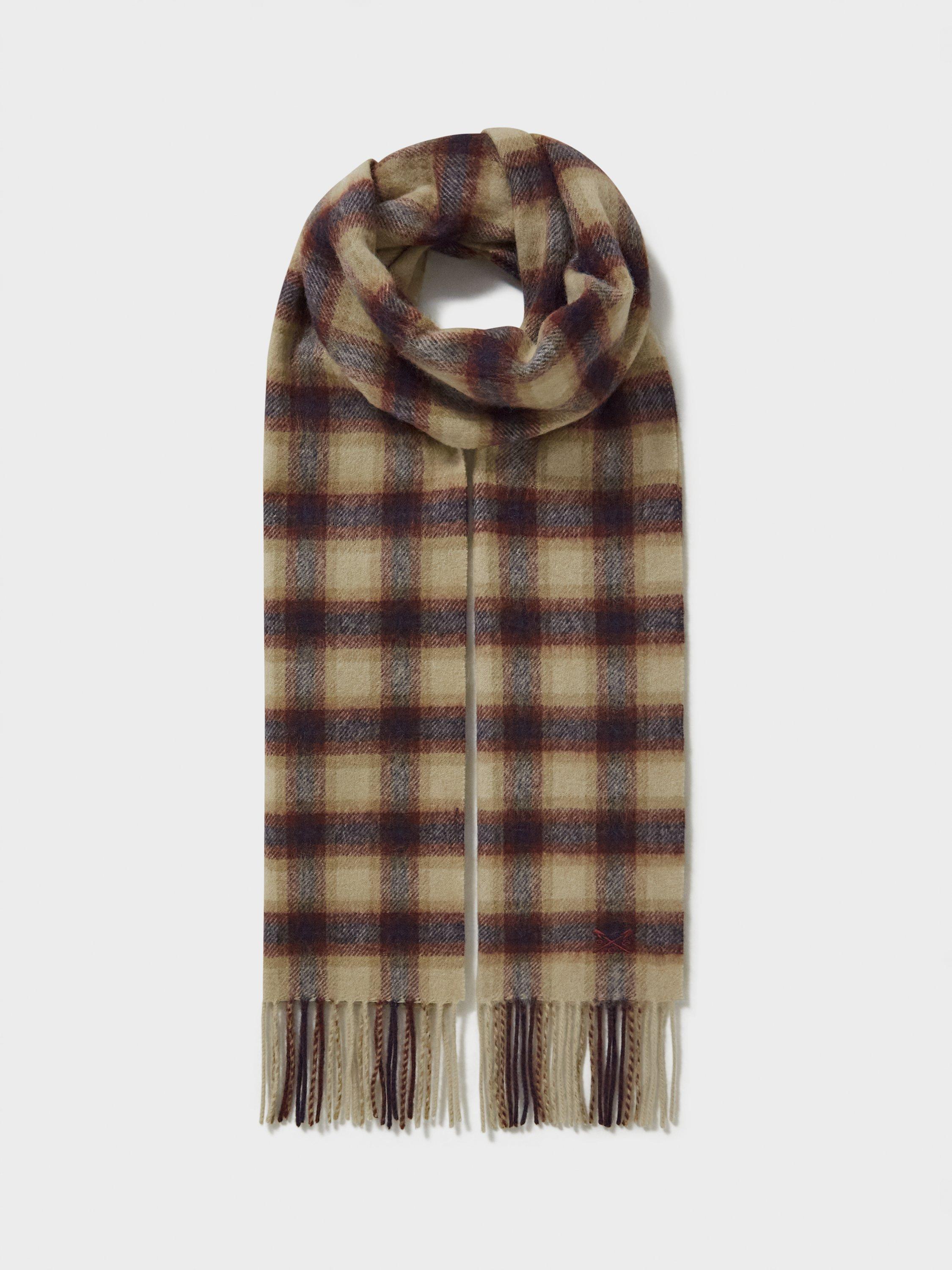 Crew Clothing Lambswool Check Scarf, Stone