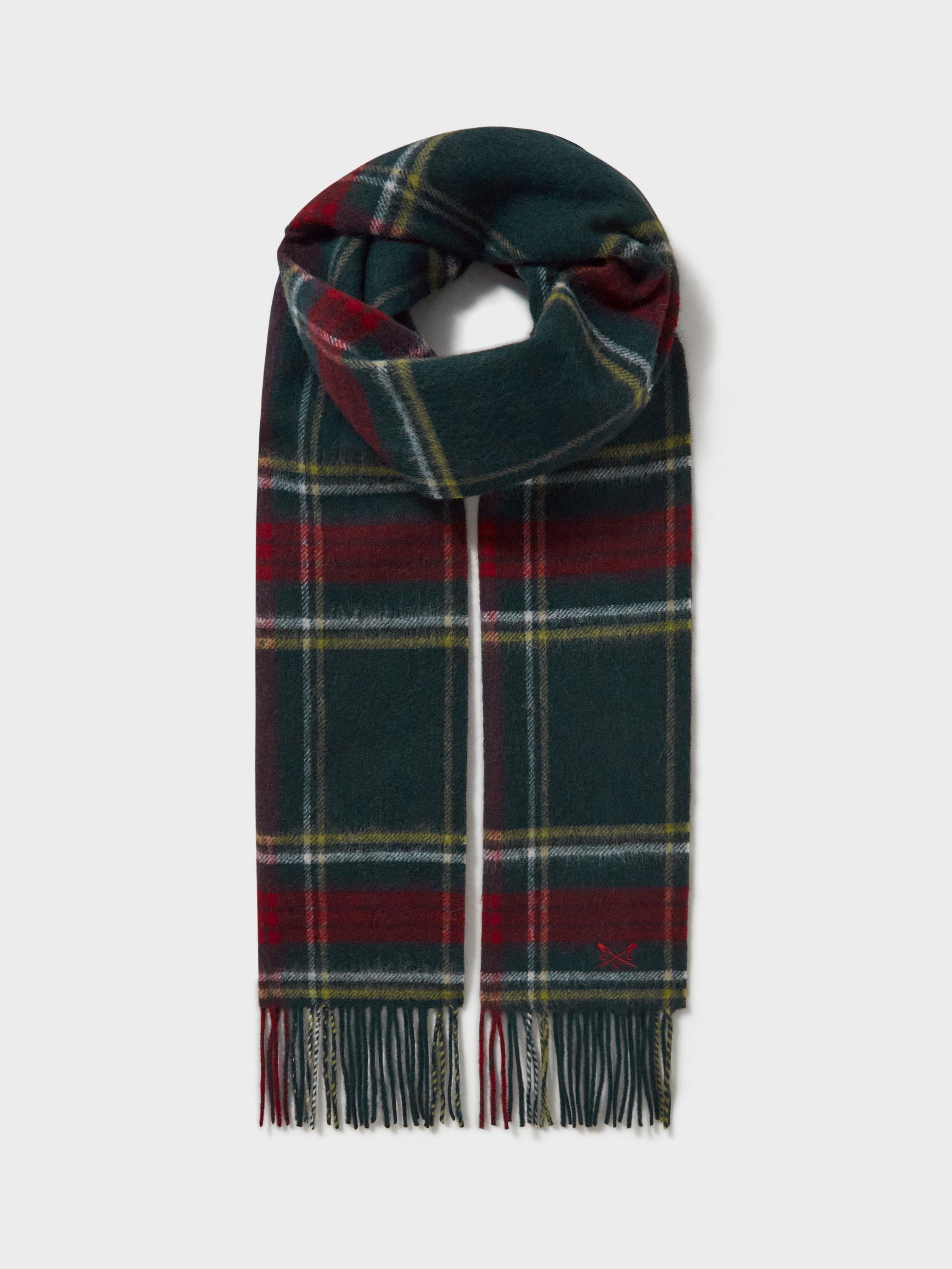 Crew Clothing Lambswool Check Scarf, Bright Blue