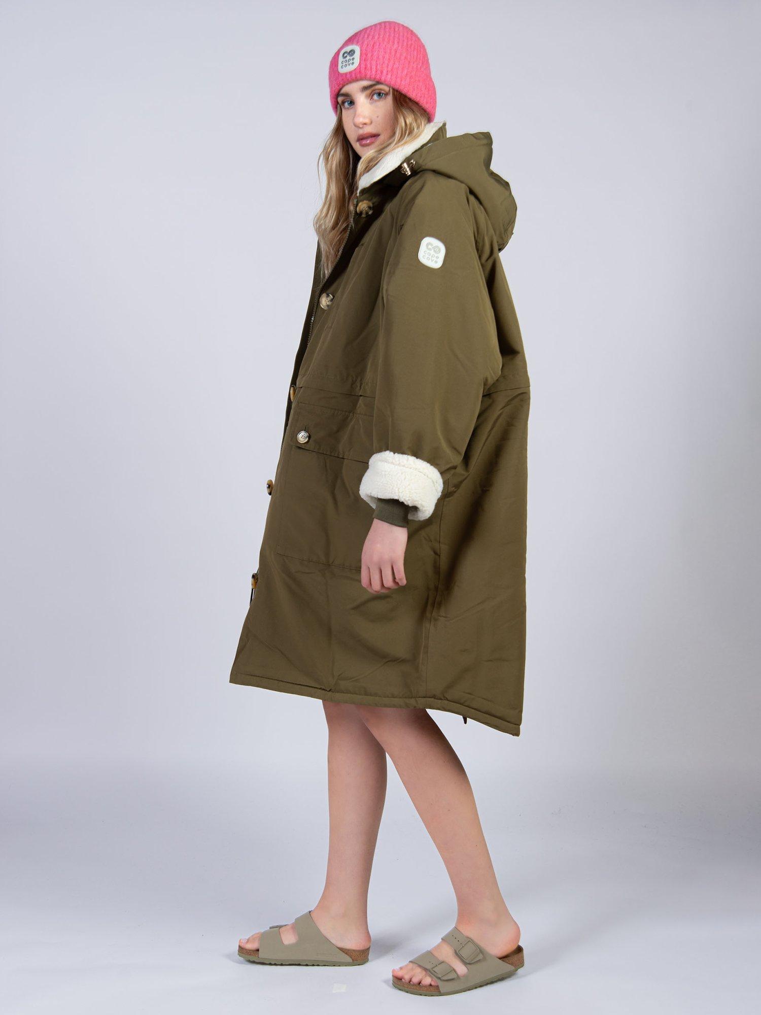 Product image 1 of 4, which shows Cape Cove Cowrie Hooded Changing Coat, Green, XS