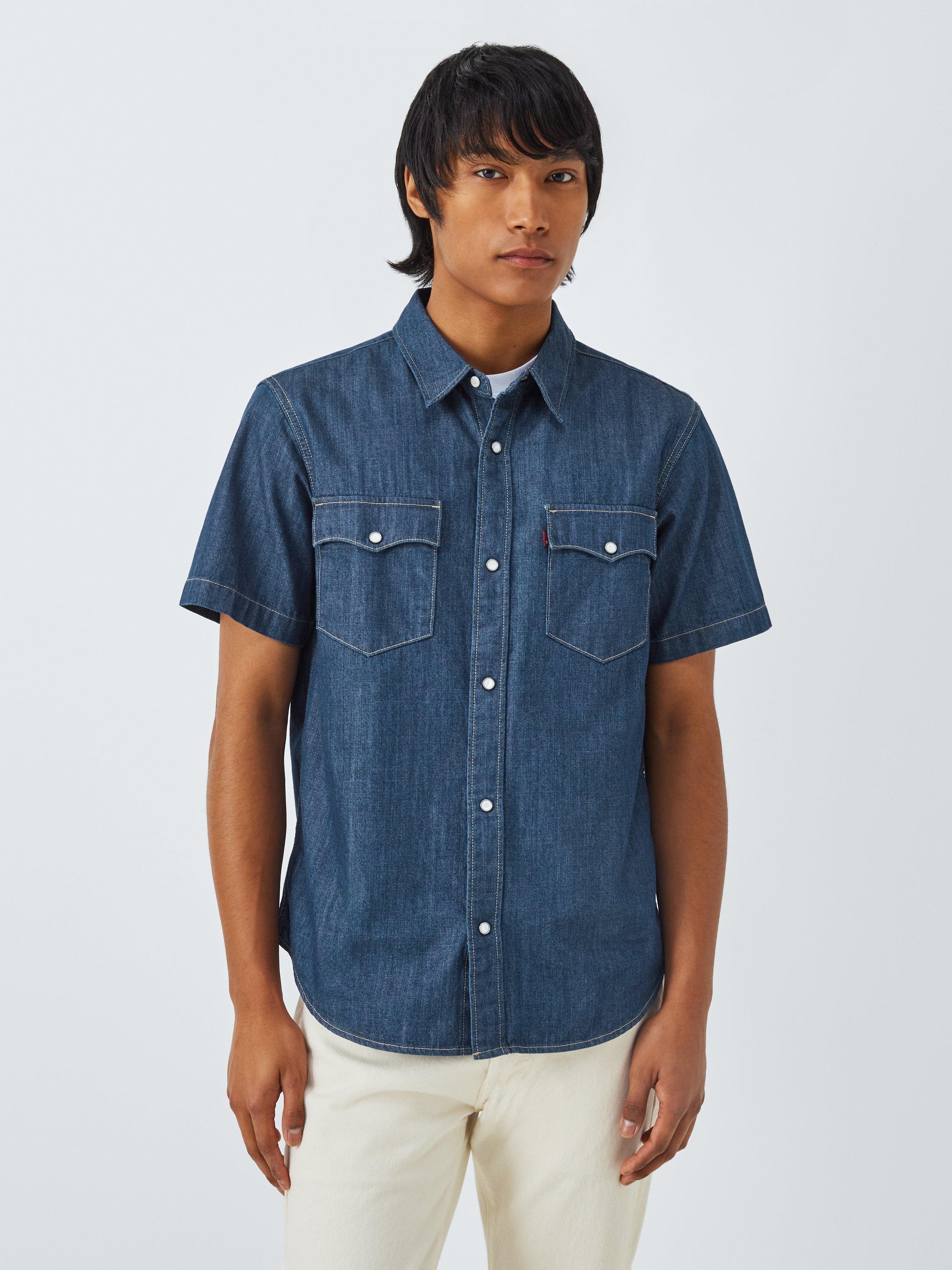 Product image 1 of 6, which shows Levi's Relaxed Fit Short Sleeve Denim Shirt, Olsen Dark, M