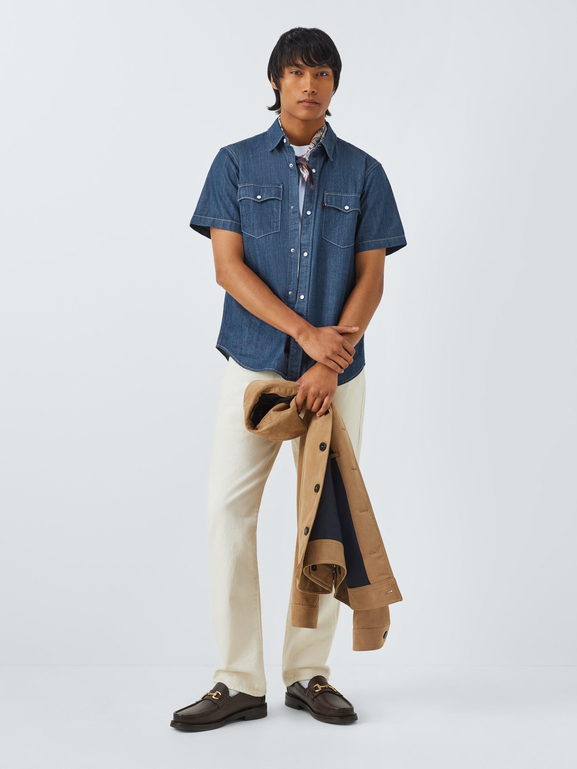 Product image 3 of 6, which shows Levi's Relaxed Fit Short Sleeve Denim Shirt, Olsen Dark, M