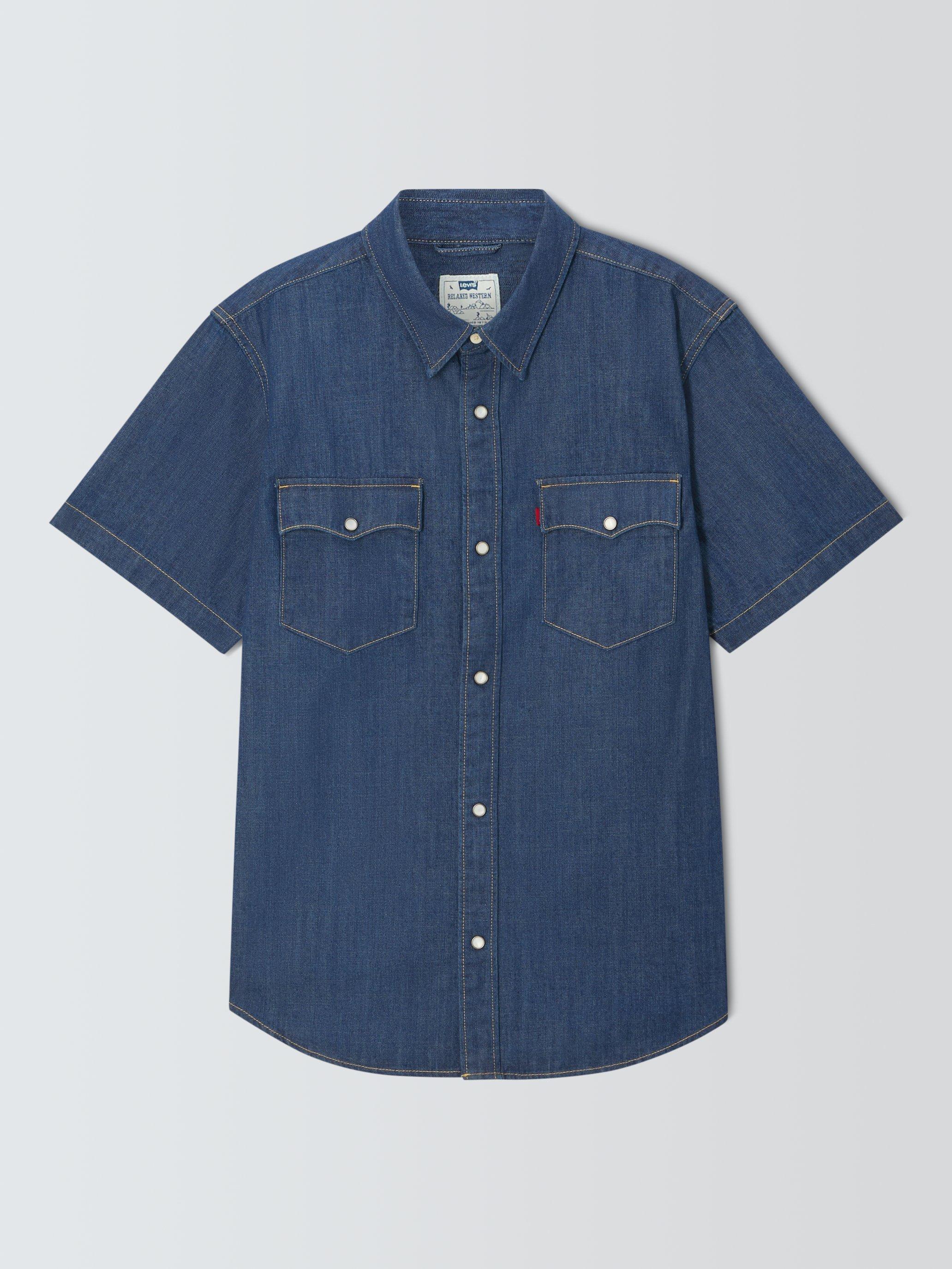 Product image 4 of 6, which shows Levi's Relaxed Fit Short Sleeve Denim Shirt, Olsen Dark, M