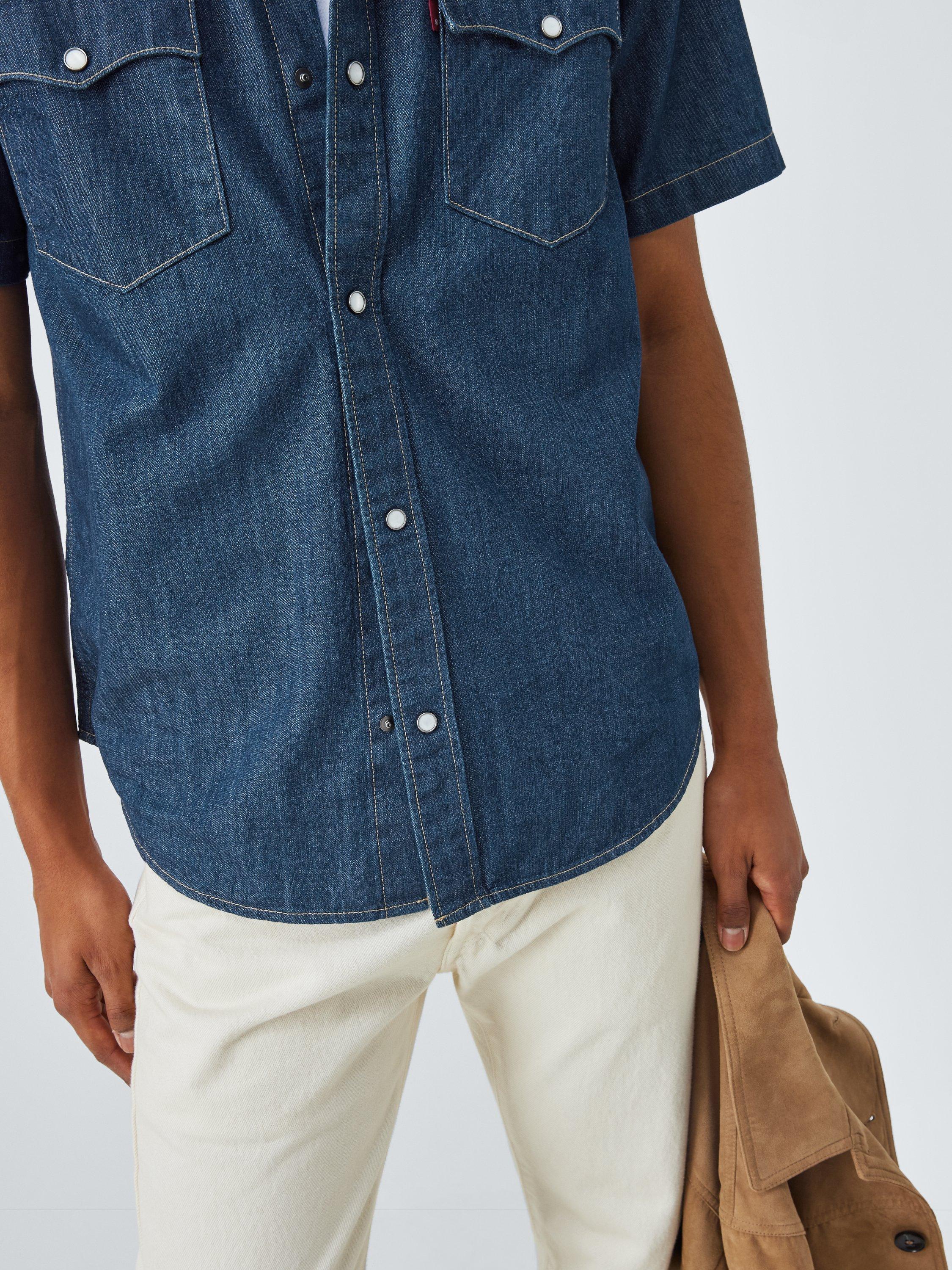 Product image 6 of 6, which shows Levi's Relaxed Fit Short Sleeve Denim Shirt, Olsen Dark, M
