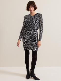 Phase Eight Teodroa Spotty Ruched Mini Dress, Black/White, Black/White