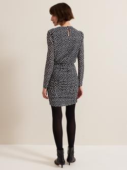 Phase Eight Teodroa Spotty Ruched Mini Dress, Black/White - view 2, Black/White